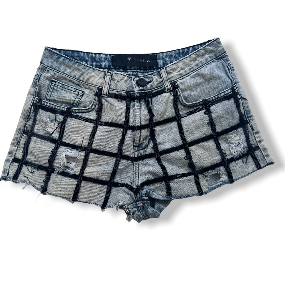 Afghan Distressed Cutoff Jean Shorts w/ Sequin Embellishments
